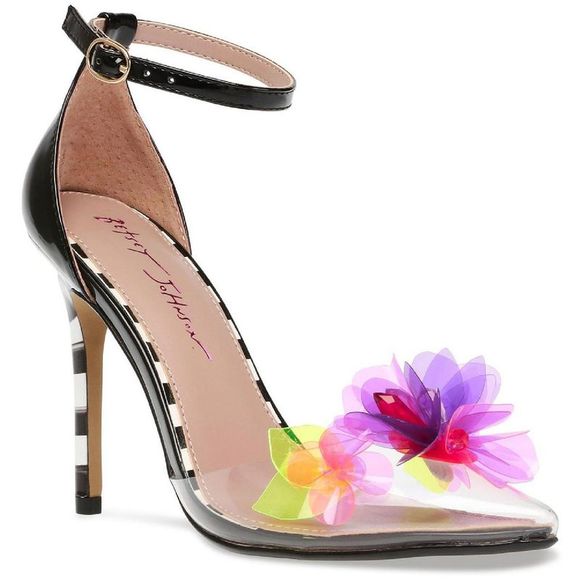 Betsey Johnson Shoes - Betsey Johnson Womens Landyn Black Embellished Ankle Strap Heels Shoes